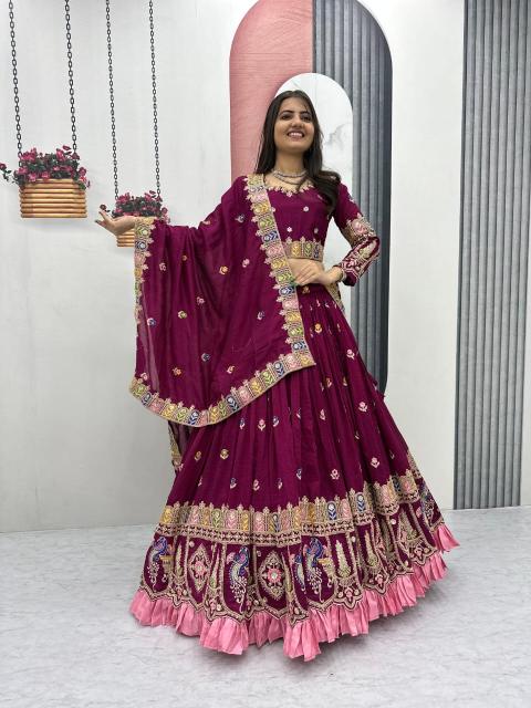 Tapi 308 Vichitra red Lehenga choli manufacturers in Surat - wholesale export